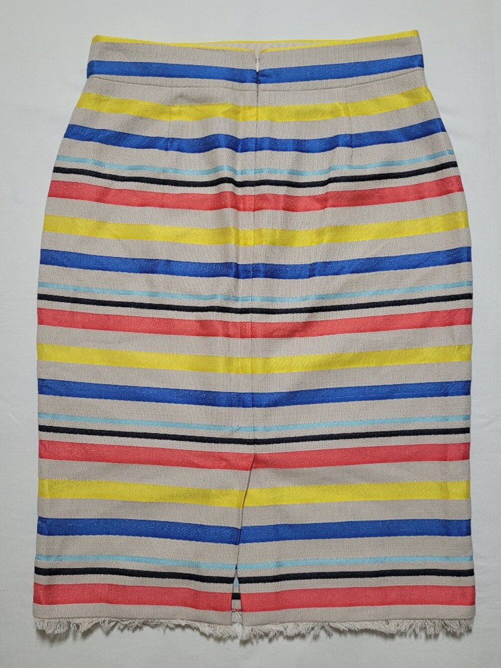 J. Crew Striped Jacquard Knee Length Pencil Skirt Frayed Hem Size 6 Preppy - Picture 2 of 12